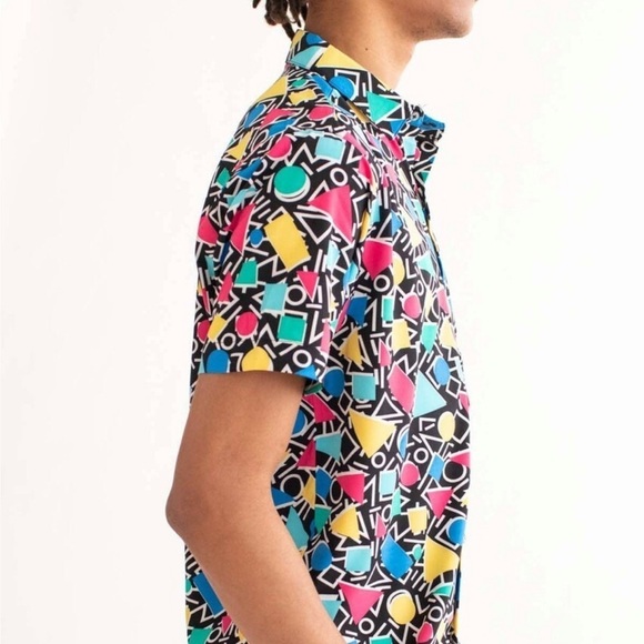 OH SNAP! Drill Clothing 90s Memphis Style Geo Print Button Up Shirt Size Large - Picture 11 of 13